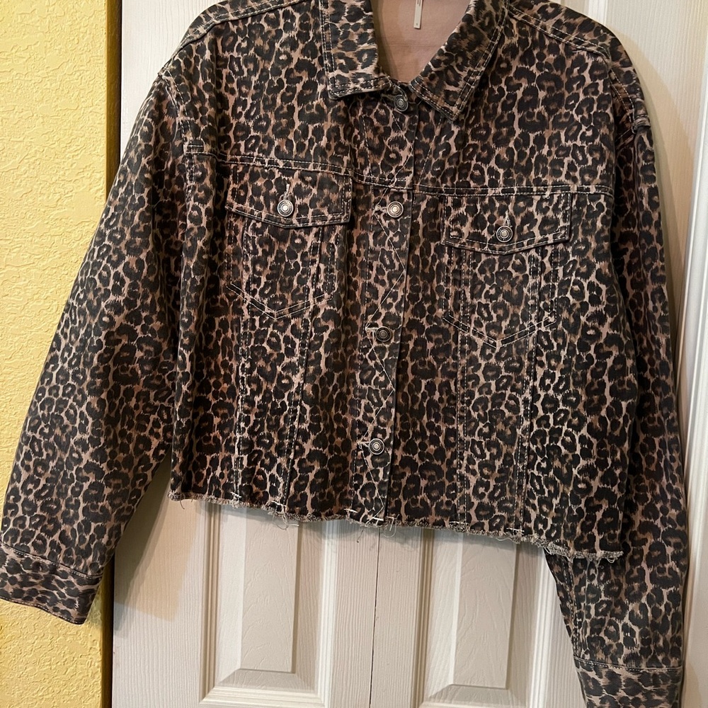 Free People Leopard Denim Jacket